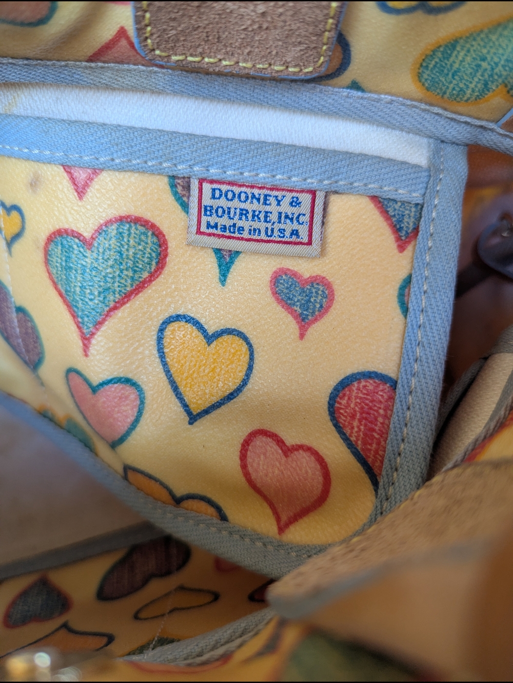 Dooney & Bourke Yellow Heart Print Satchel - Picture 10 of 11